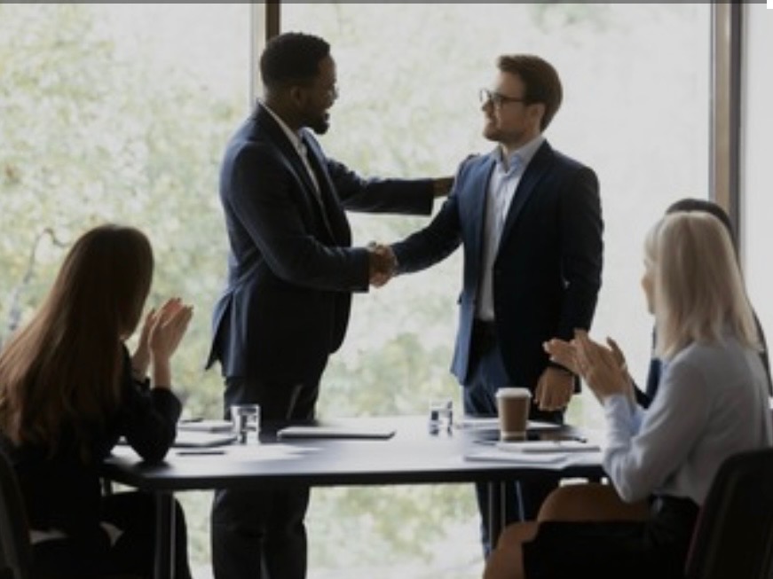 Professionals collaborating during a business meeting